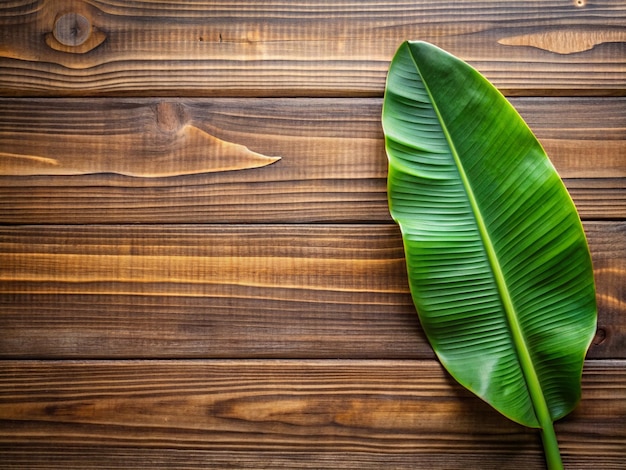 a banana leaf on a wooden background with a wooden background