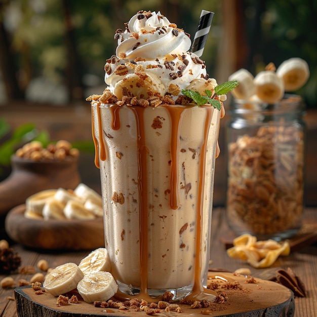 Banana milkshake with mix of nuts