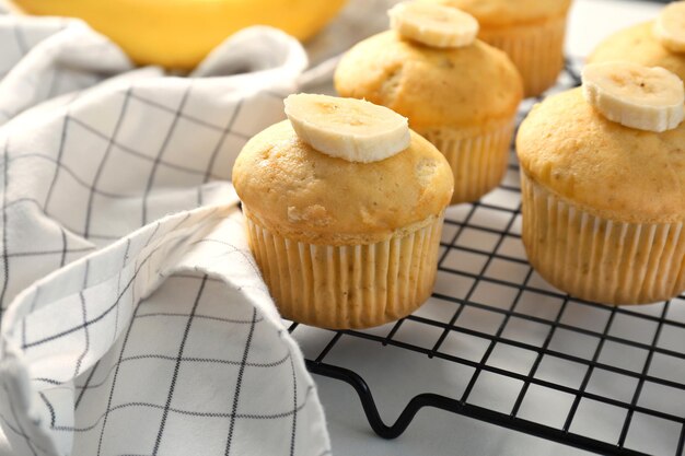 Banana muffins on baking grid closeup