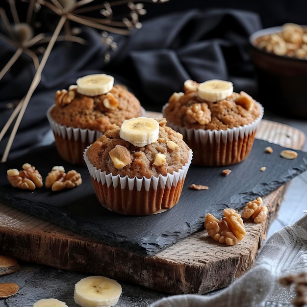 Banana Nut Muffins Black Surface Table minimalistic decor ar 11 v 6 Job ID e8eea576a6d74f78ba09e61584ac53b0