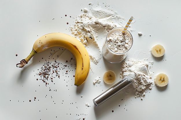 Banana Smoothie Ingredients on a White Background