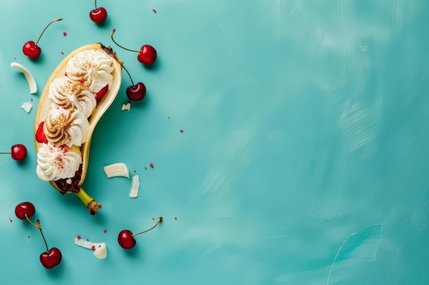 Photo banana split with cherries cream