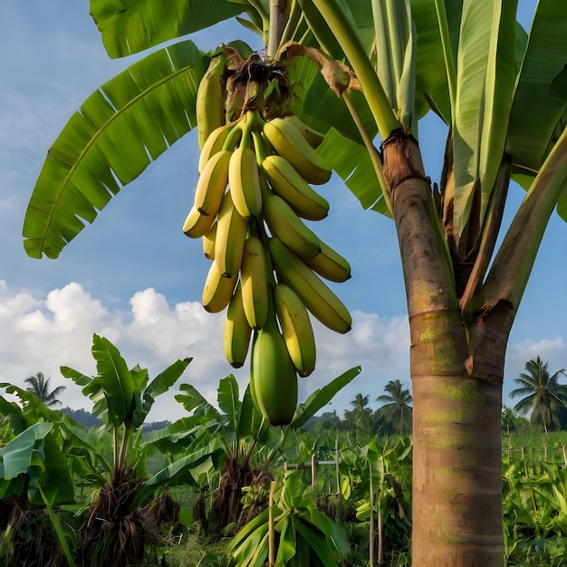 a banana tree with a bunch of bananas hanging from it