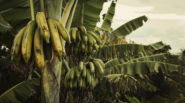 Photo a banana tree with a bunch of bananas hanging from it