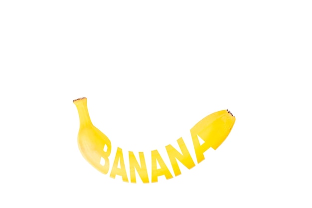 Banana word Banana Juicy ripe yellow banana White isolated background