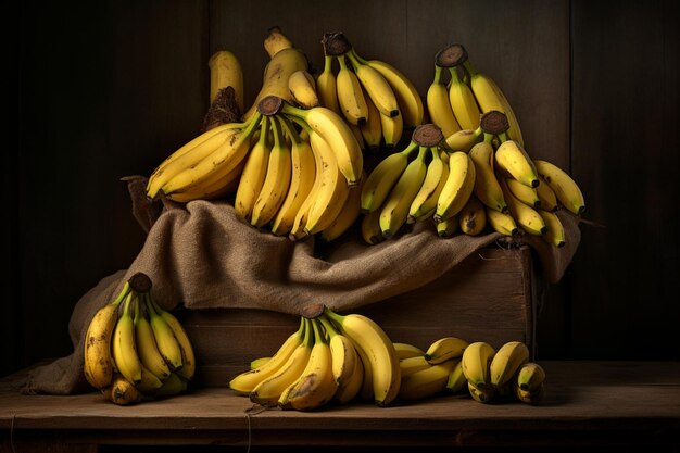 Bananas Arranged on a Wooden Table natural snack fresh fruit Banana image photography