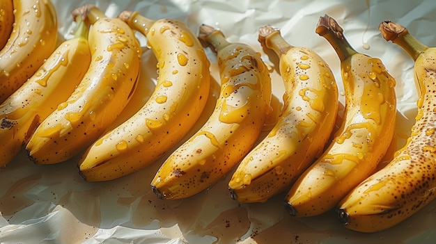 Bananas with Honey Drizzle on Wrinkled Paper