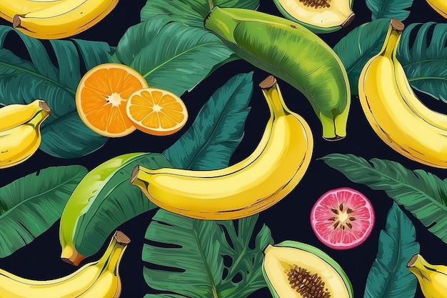 Photo bananatropical fruits in asia colorful illust