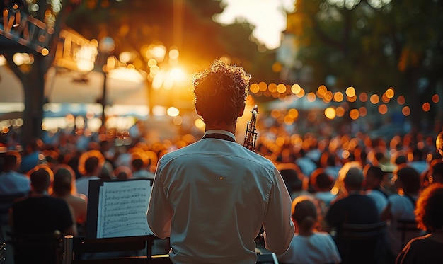 a band playing on stage with a band playing on it