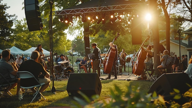 Photo a band plays at a music festival in the park