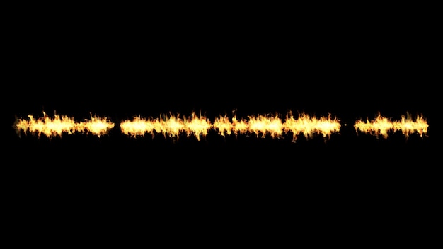 Photo band of symmetrically burning fire across the screen on black background fire background for text box or heading abstract festive advertising congratulations 3d render