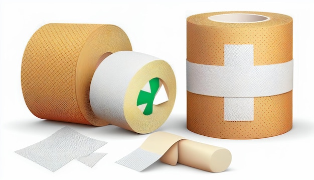 Bandage plaster aid band medical adhesive set isolated on white background Generative AI