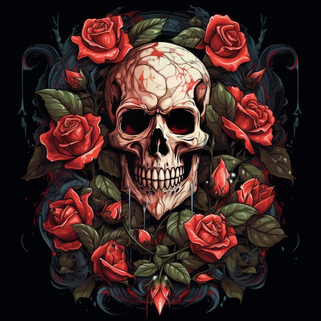 Bandit skull with roses illustration