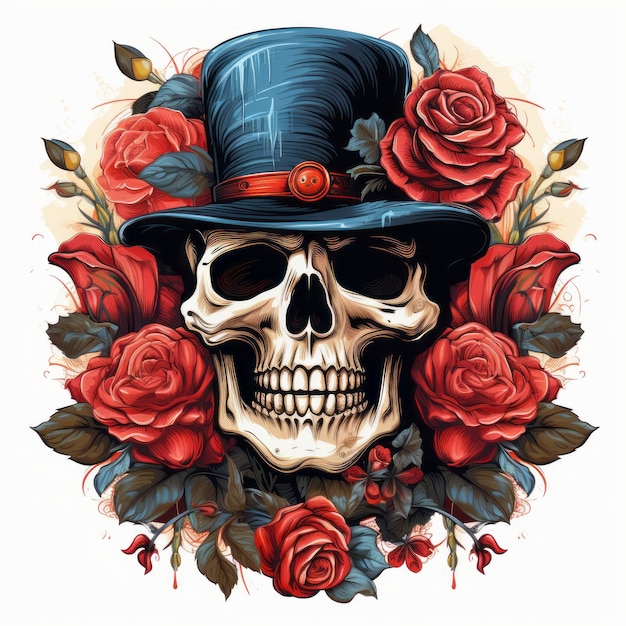 Bandit skull with roses illustration