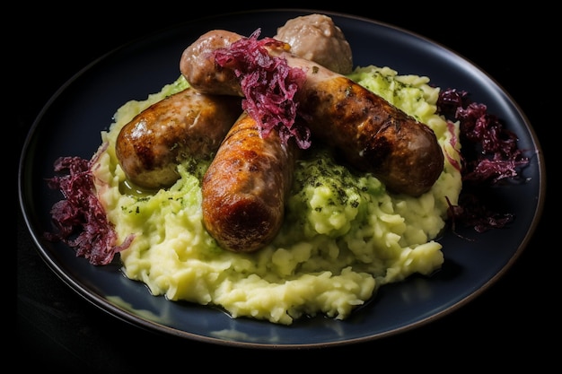 Photo bangers and mash with a vibrant aroma yummy healthy eating bangers and mash food photography