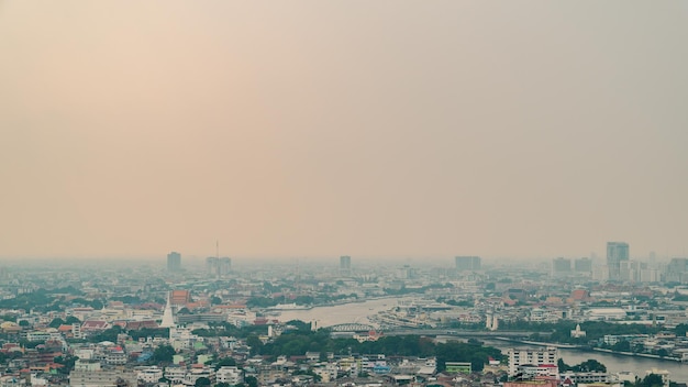 Bangkok city buildings cityscape high buildings panorama downtown of Bangkok City Thailand in cloudy day and PM25 concept over the city