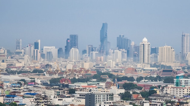 Bangkok city skyline cityscape.Bangkok district pollution by car and industry in downtown.Bangkok climate change pollution 