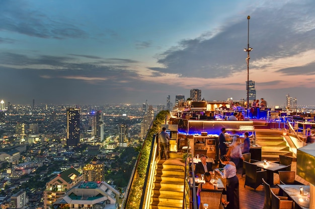 Bangkok city view point from rooftop bar, overlooking a magnificent cityscape