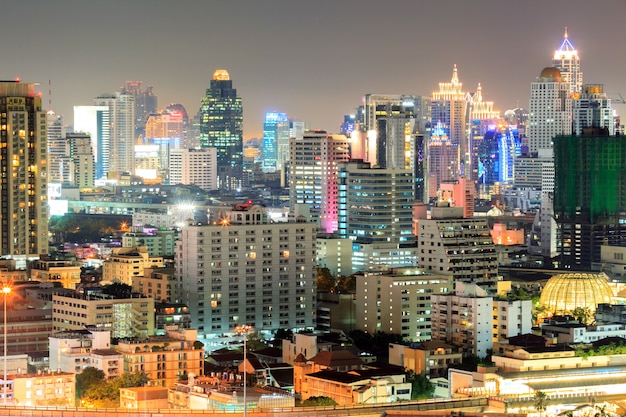 Bangkok downtown in business area at Night