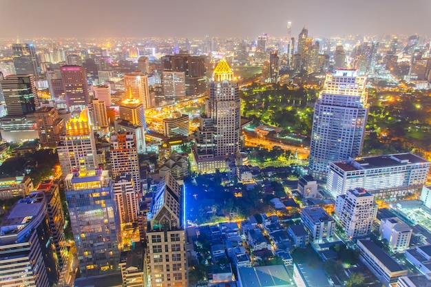 Bangkok financial district, business building and shopping mall center at Southeast Asia