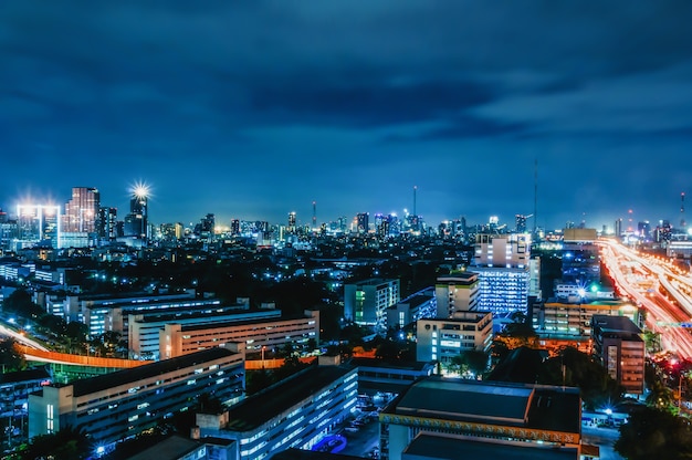 Bangkok night view with skyscraper in business district in Bangkok Thailand