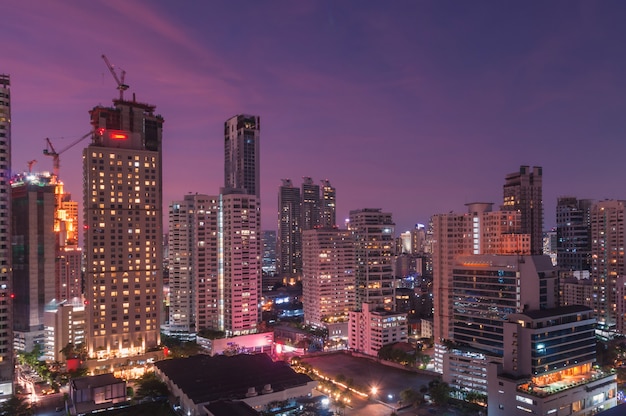 Bangkok night view with skyscraper in business district in Bangkok Thailand