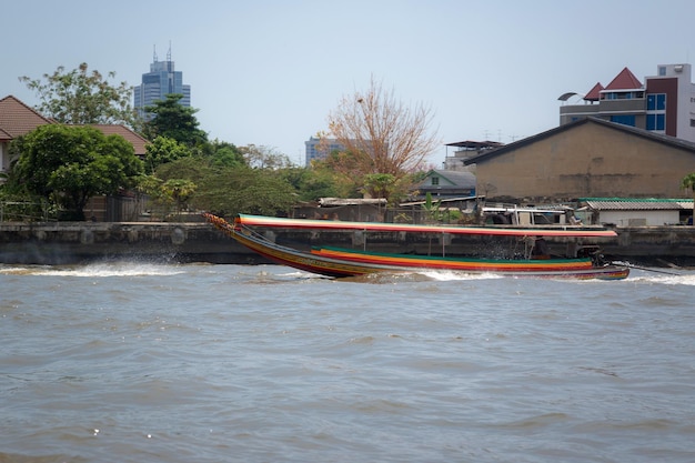 Bangkok thailand 25 march 2017 Long tail boat in Chao Phraya river in Bangkok Thailand in a summer day