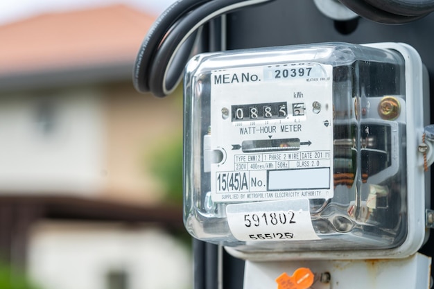 Bangkok Thailand March 20 2023Electric measuring power meter for energy cost at home and office