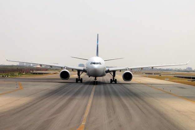 Bangkok/Thailand-March 2019: The aircraft on the runway of Suvarnabhumi Airport is ready to take off.   