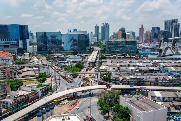 Bangkok, Thailand - May 28, 2020 : Construction site of Na Ranong Square and Klong Toei Intersection Overpass or Flyover in Bangkok. Bangkok is the capital and the most populous city of Thailand.