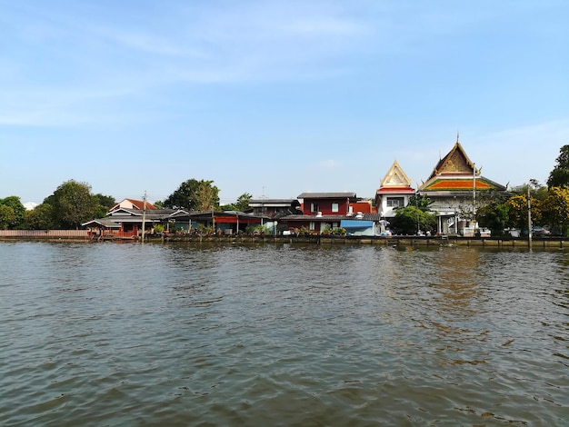 Bangkok Thailand View opposite boat pier in the afternoon on Chao Phaya river