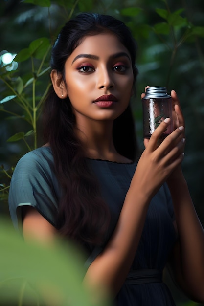 Bangladeshi girl with a skincare product ai generated