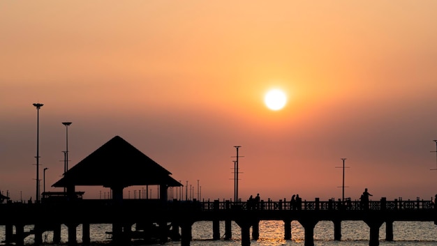 Bangsan Chonburi Thailand jetty and sunset At Bangsan beach