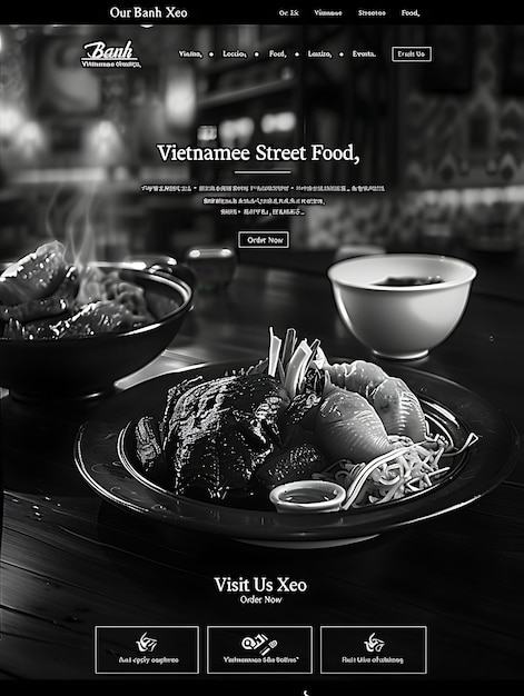 Photo banh xeo with asymmetrical layout effect vintage black and w asian food website layout design idea