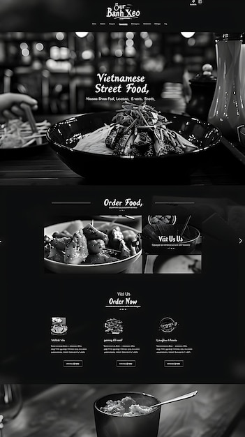 Photo banh xeo with asymmetrical layout effect vintage black and w asian food website layout design idea