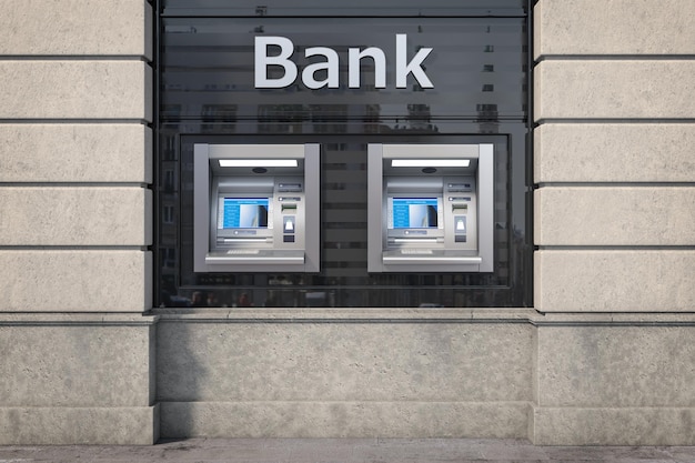 Bank ATM automatic teller machines for money withdrawing The station of self service automatic machines Concept of banking