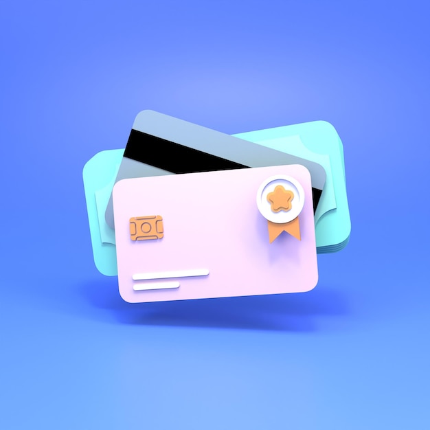 Bank card and rating stars 3d render illustration