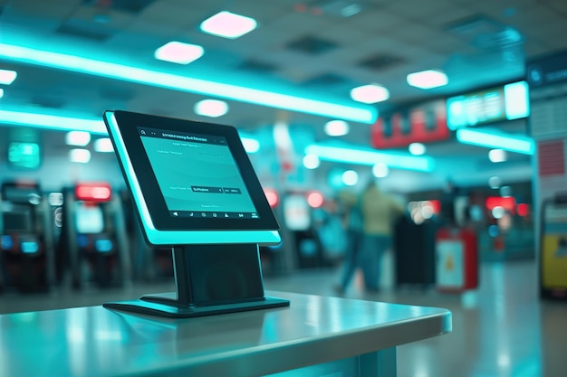 Banking AI assistant Interaction with a virtual AI assistant on a computer screen in a bank office