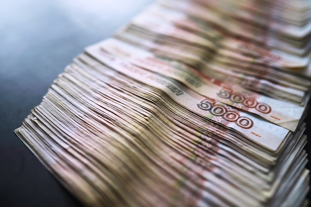 Banknotes with inscription "five thousand rubles". Russian money face value of five thousand rubles. Close-up of Russian rubles . The concept of Finance.Background and texture of money