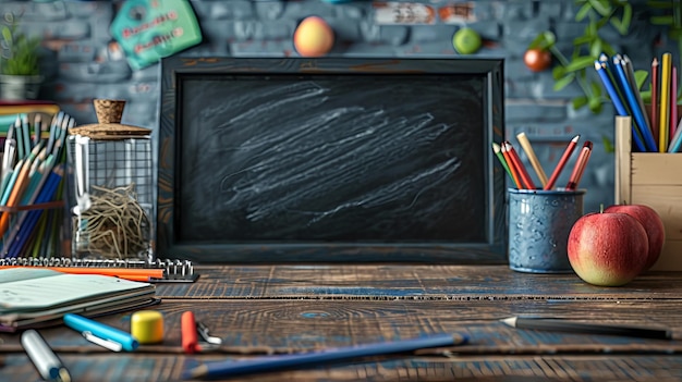 Photo banner back to school with blackboard and supplies