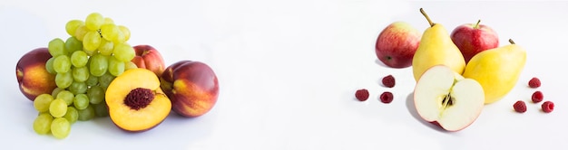 Banner Closeup on fruit and berry on the white background Copy space