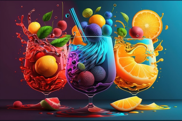 Banner fruit ornament fruit juice cocktail modern generative AI