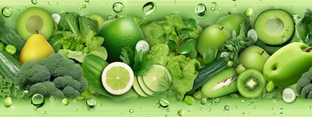 Banner layout of green fruits and vegetables Generative AI