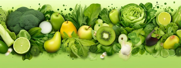 Banner layout of green fruits and vegetables Generative AI