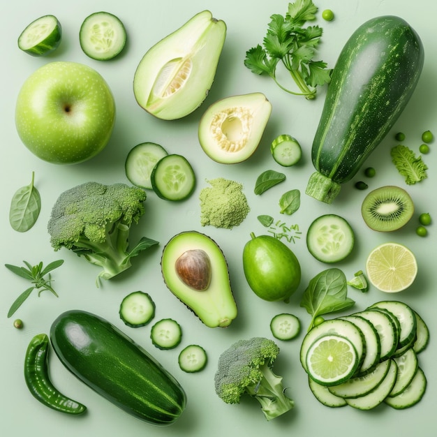 Banner layout of green fruits and vegetables