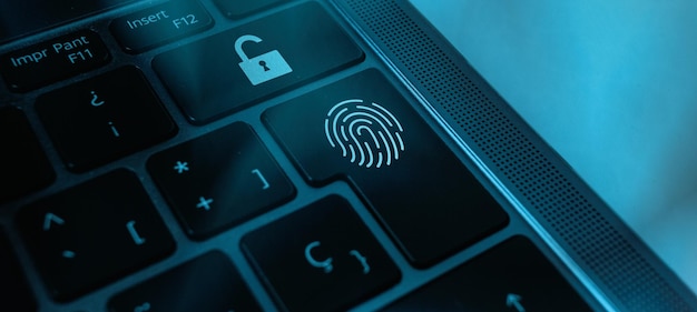 Banner of security tech concept with fingerprint on keyboard Unlock user Global technology