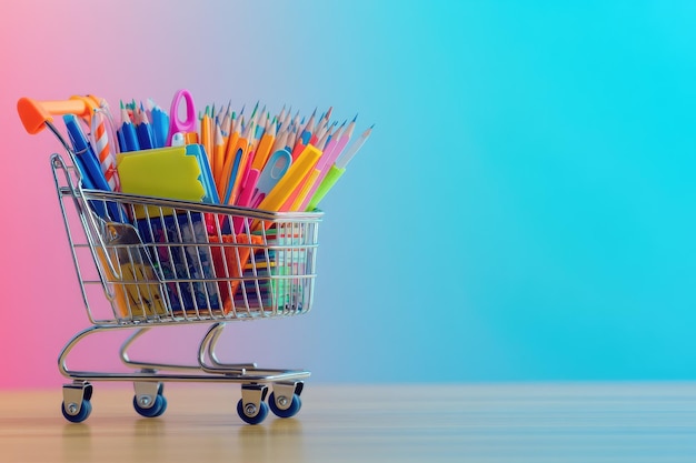 Photo banner of shopping cart with school supply