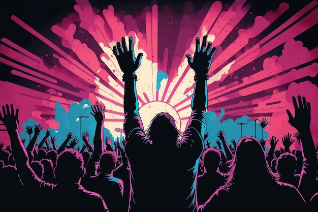 A banner showing a crowd with raised hands at a concert festival Generative AI