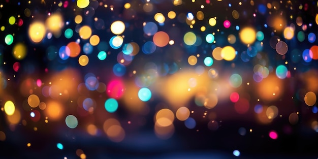 Banner with abstract background of multicolored bokeh lights