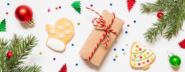 Banner with christmas gingerbread cookies and decorations